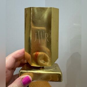 Brass vintage pen holder office supply engraved with initials JRW